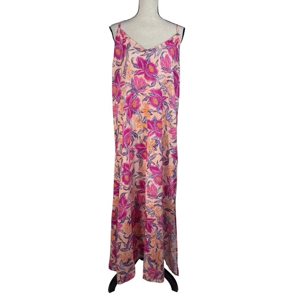 Old Navy X-Large Maxi Dress Sleeveless Side Slits Floral V-Neck Lightweight New